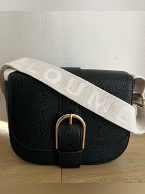 Loume Vegan Leather Crossbody Bag with Logo Guitar Strap